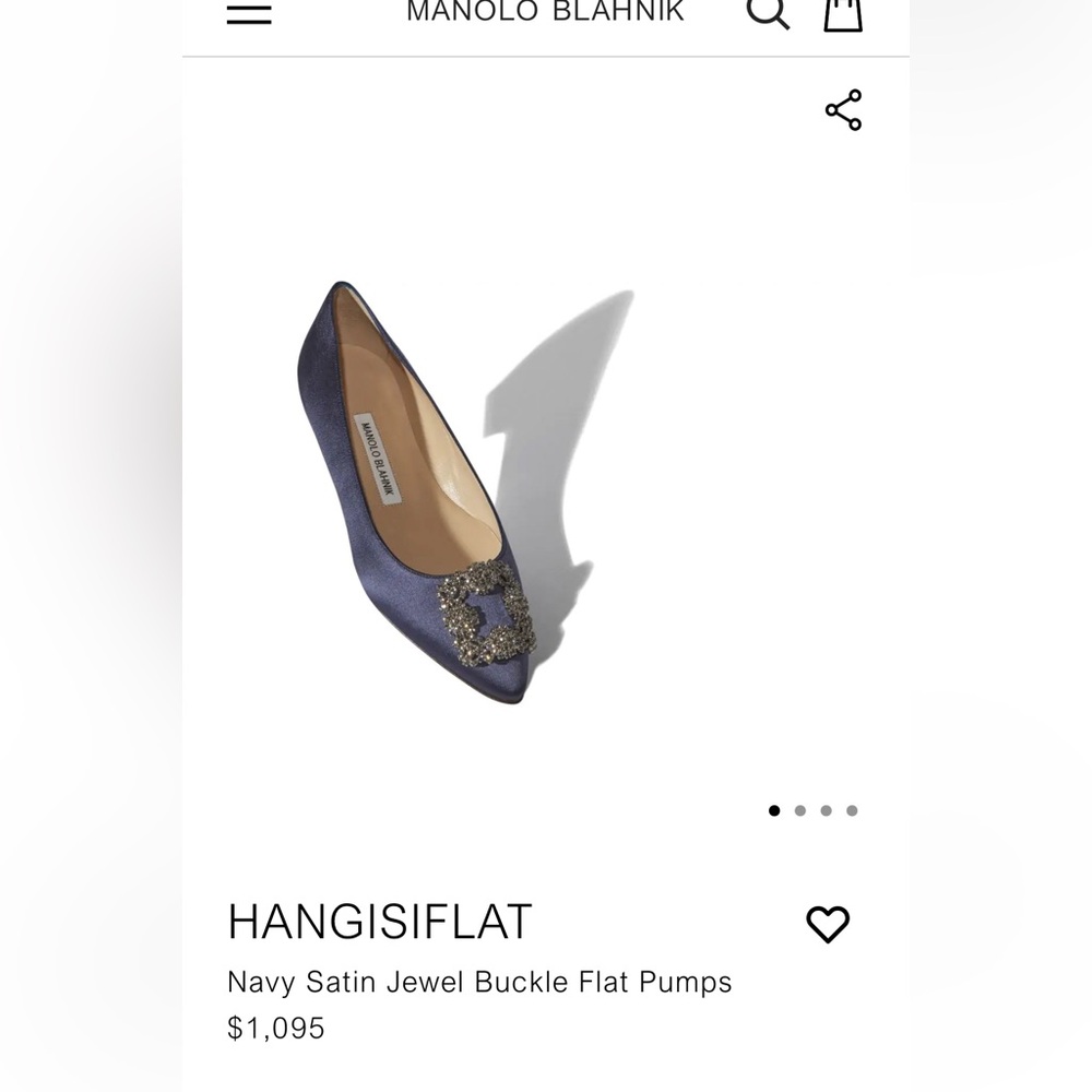 Manolo Blahnik HANGISIFLAT Navy Satin Jewel Buckle Flat Pumps 38